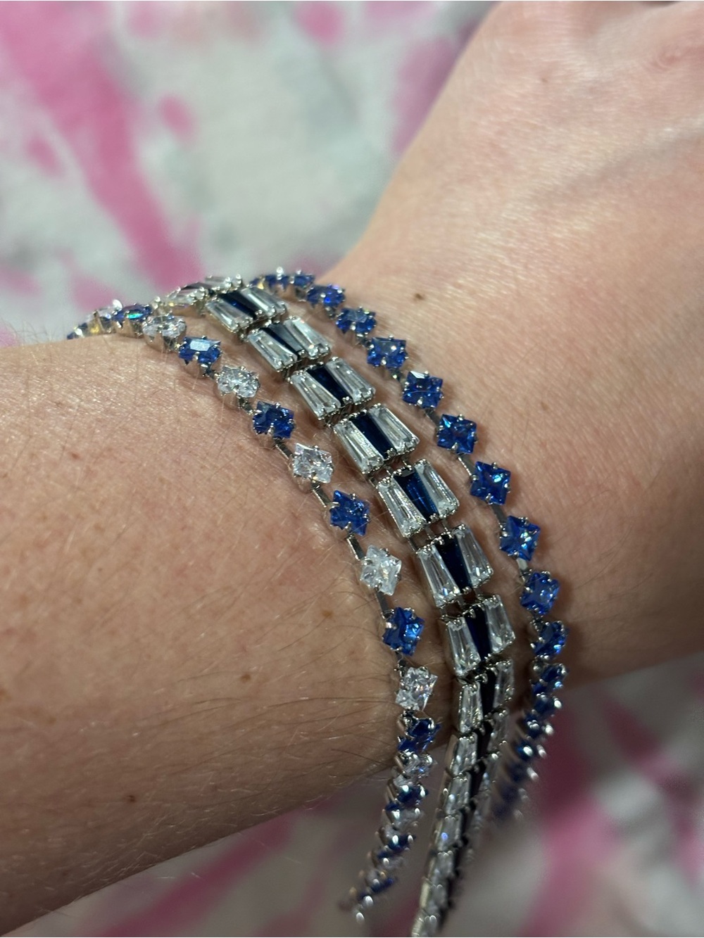 Elegant Blue & Clear Tennis Bracelet Set - Women Jewelry